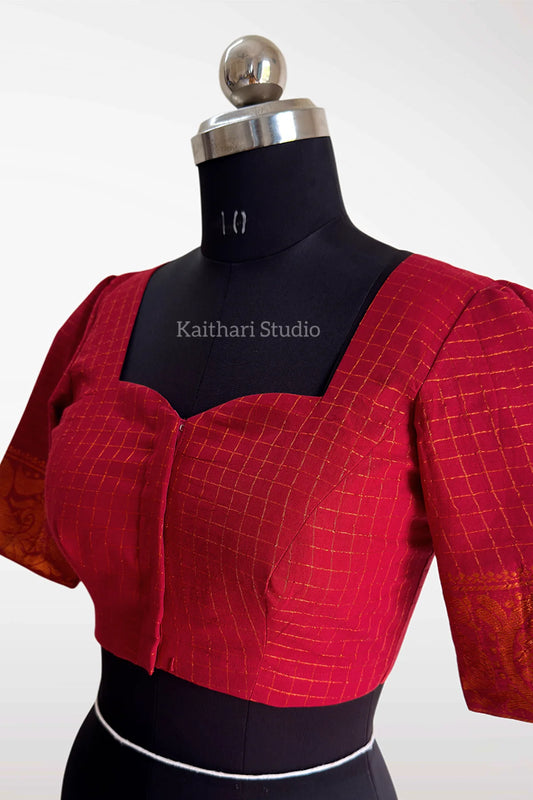Sungudi Cotton Readymade Blouse β Red - KS153