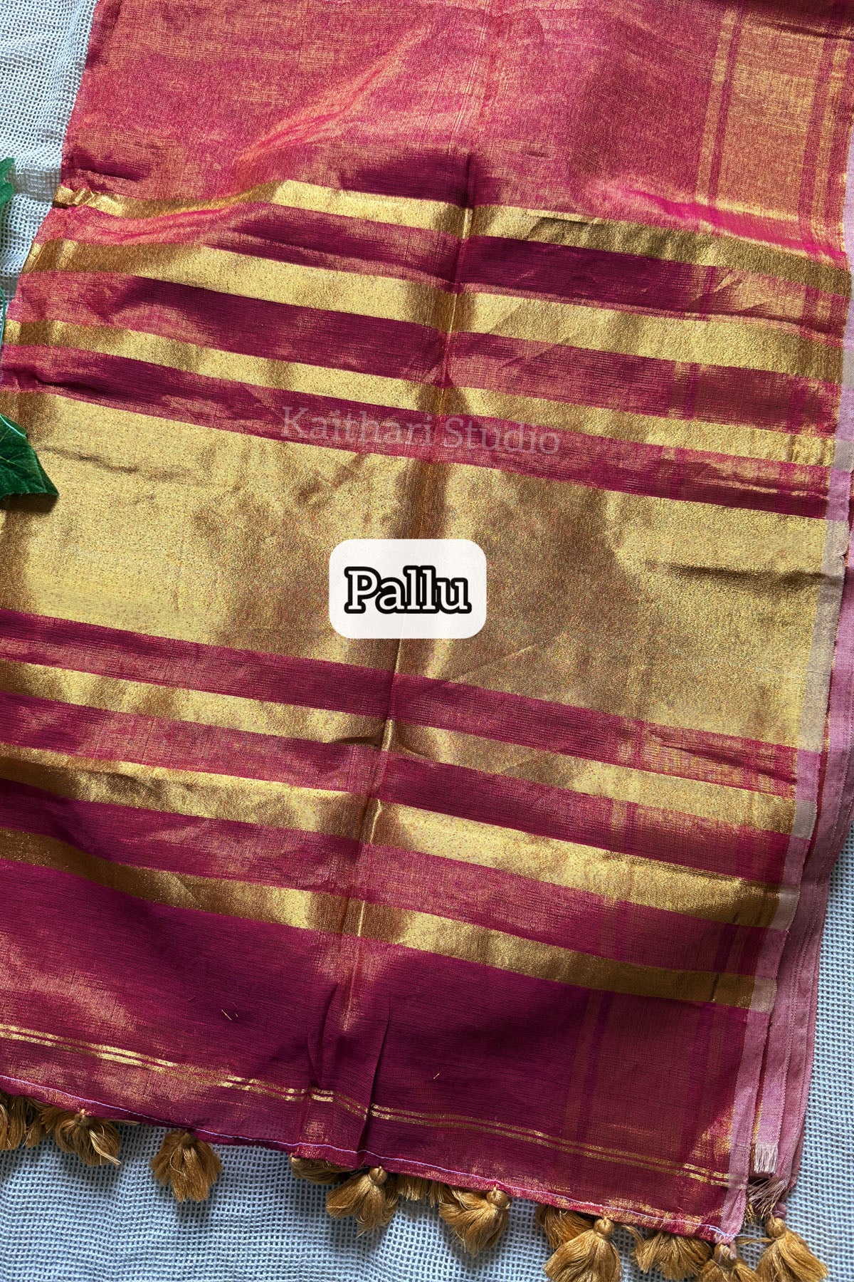 Linen Zari Tissue Saree - Rani Pink - KS055