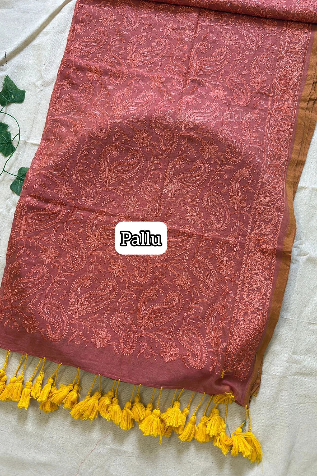 Chikankari Embroidery Mul Cotton Saree - Peach - KS101