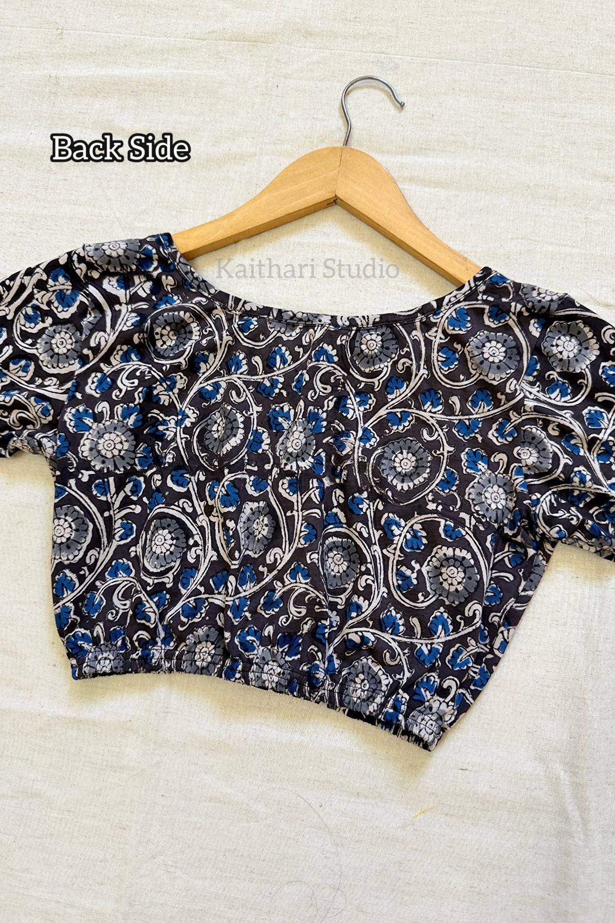 Kalamkari Handblock Printed Stretchable Readymade Blouse - Blue KS142