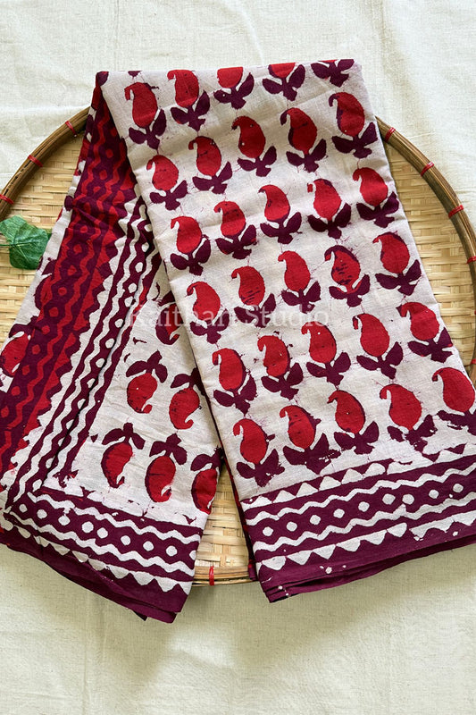 Handblock Printed Mul Mul Cotton – Reddish Maroon KS141