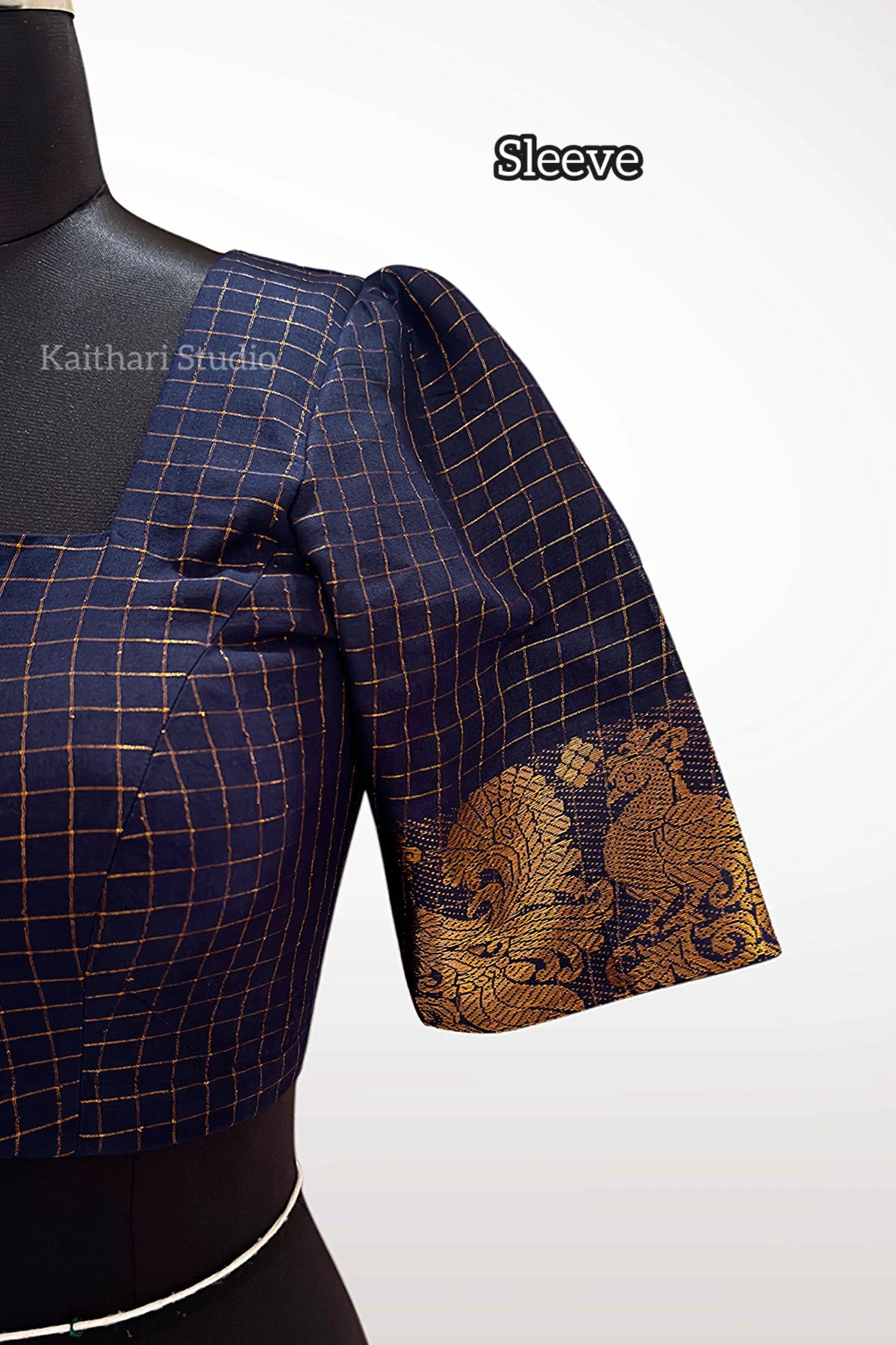 Sungudi Cotton Readymade Blouse – Navy Blue - KS149