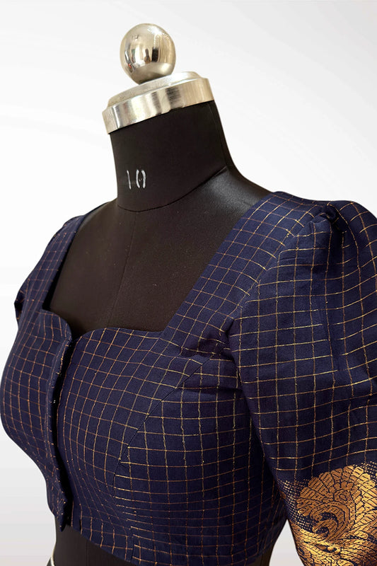 Sungudi Cotton Readymade Blouse β Navy Blue - KS149