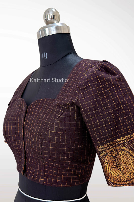 Sungudi Cotton Readymade Blouse β Deep Coffee - KS148