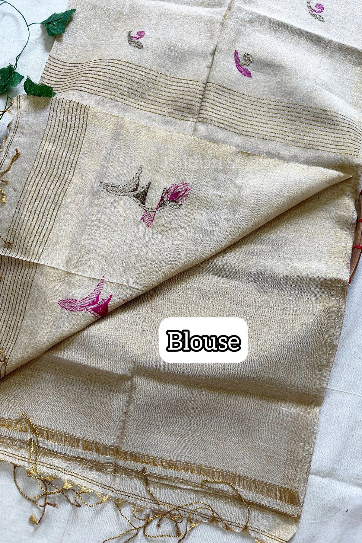 Handloom Tulip Linen Zari Saree - Sandal - KS107