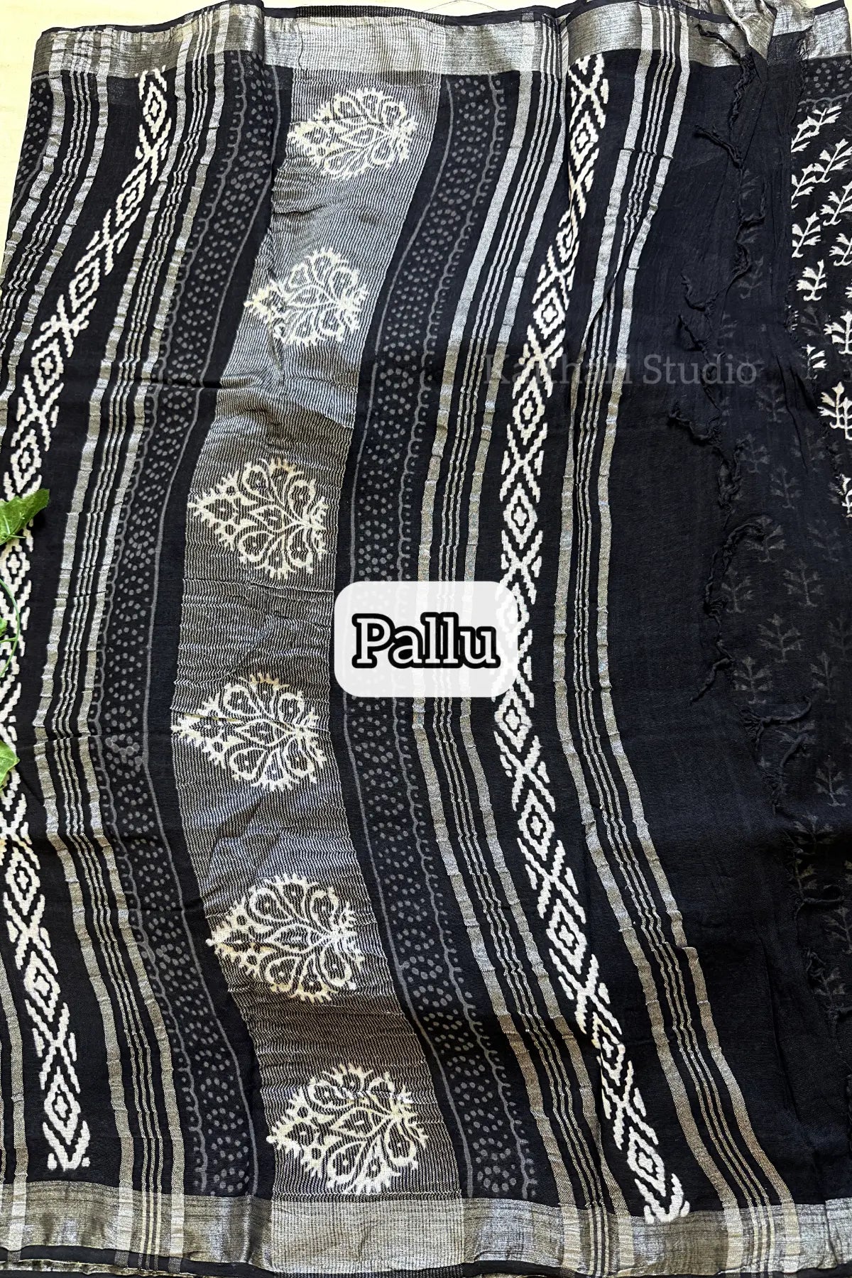 Handblock Printed Linen Cotton - Black - KS116