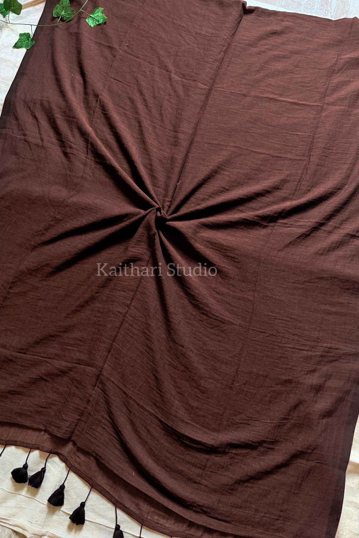 Brown Plain Mul Cotton Saree KS125