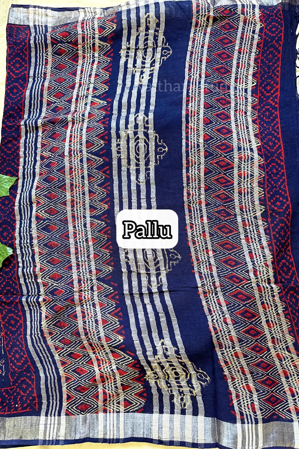 Handblock Printed Linen Cotton - Deep Blue KS119