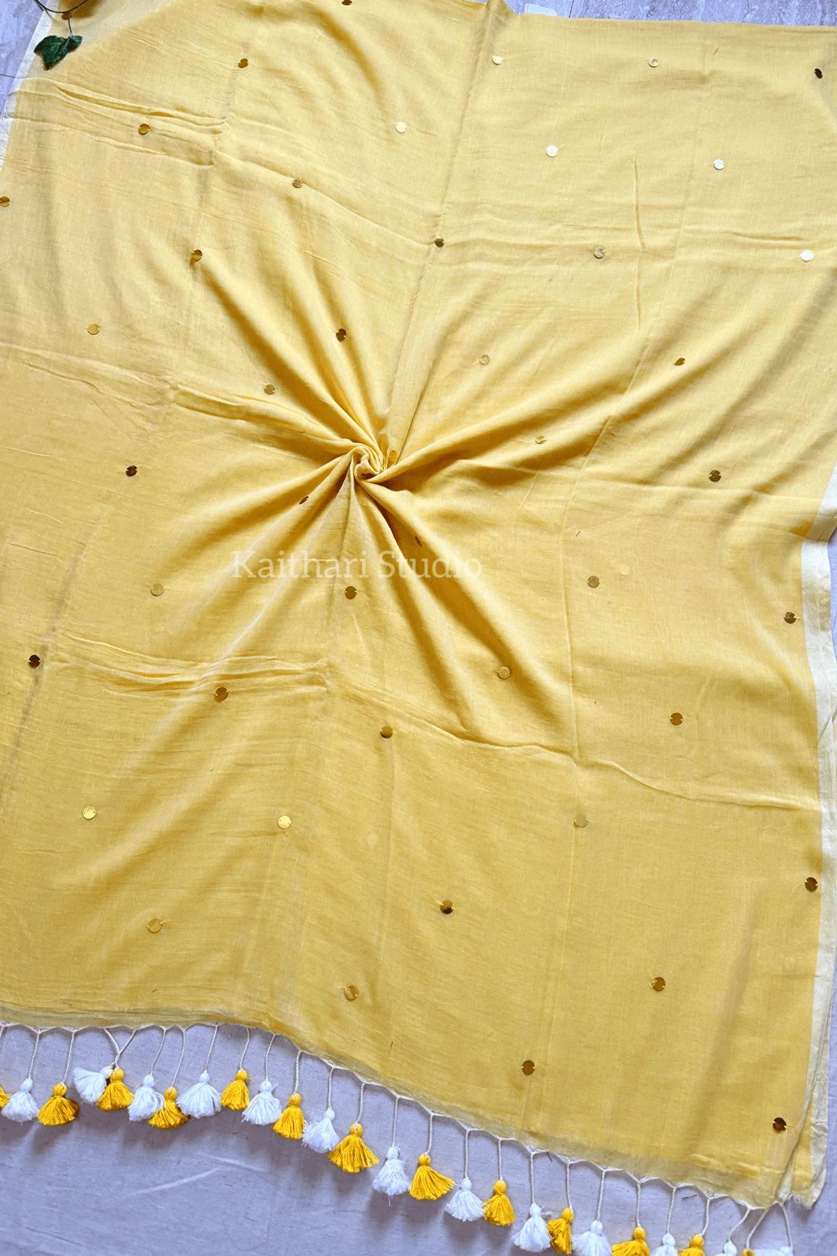 Rashmika Mandanna Inspired Saree Mul Cotton Sequins Saree – Yellow KS131
