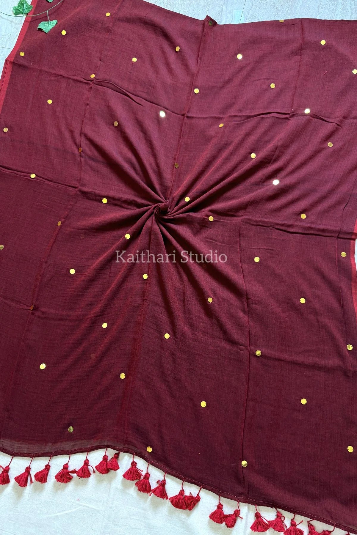 Rashmika Mandanna Inspired Saree Mul Cotton Sequins Saree – Maroon KS133