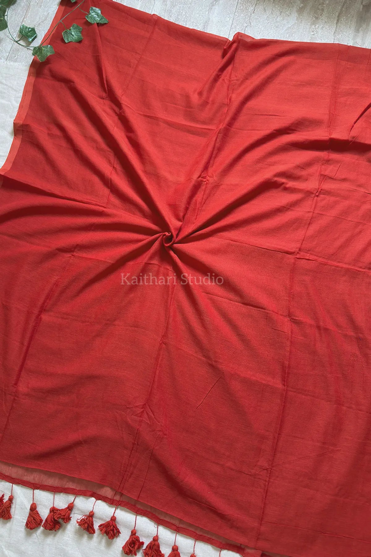 Rust Orange Plain Mul Cotton Saree KS123