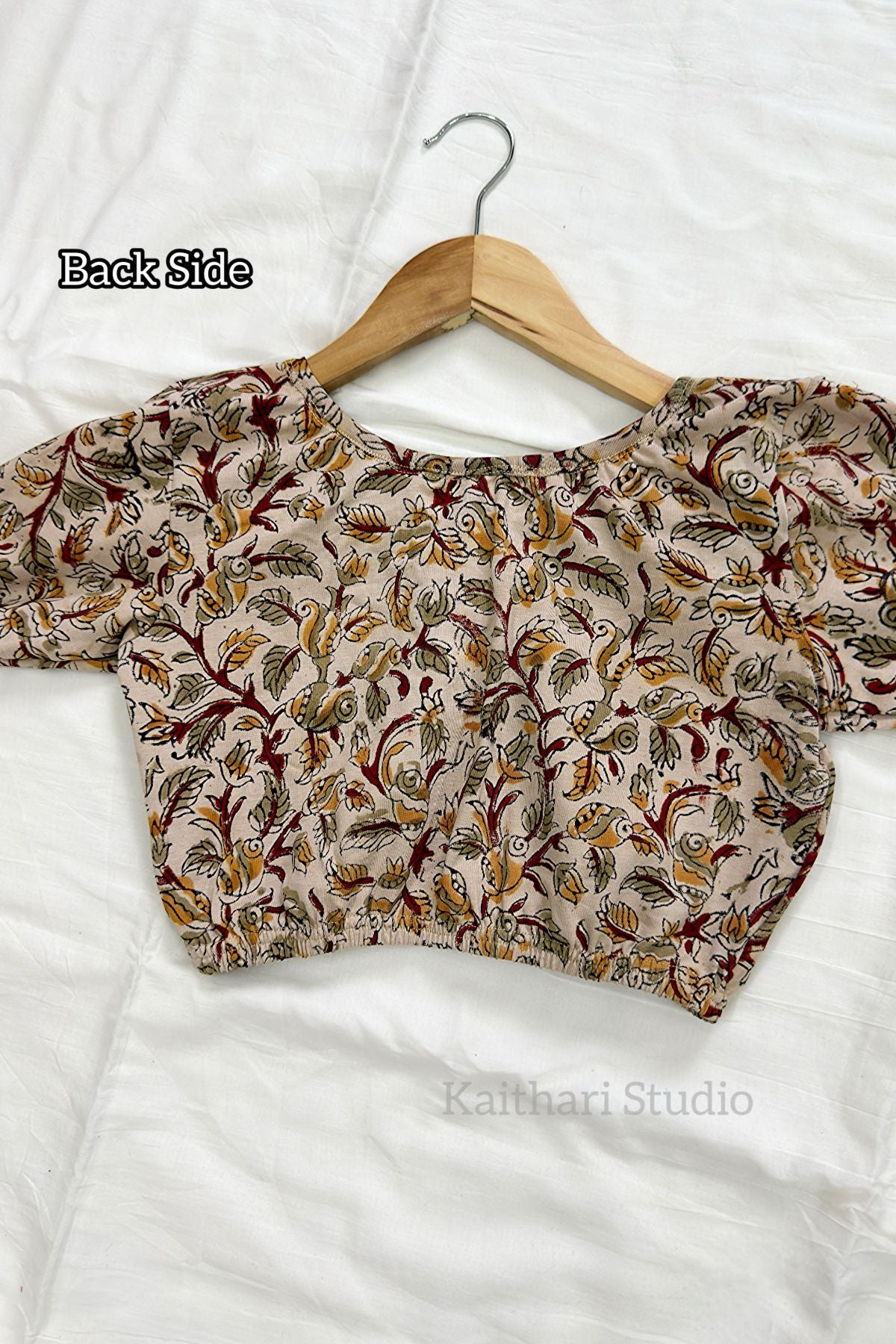 Kalamkari Handblock Printed Stretchable Readymade Blouse - Cream