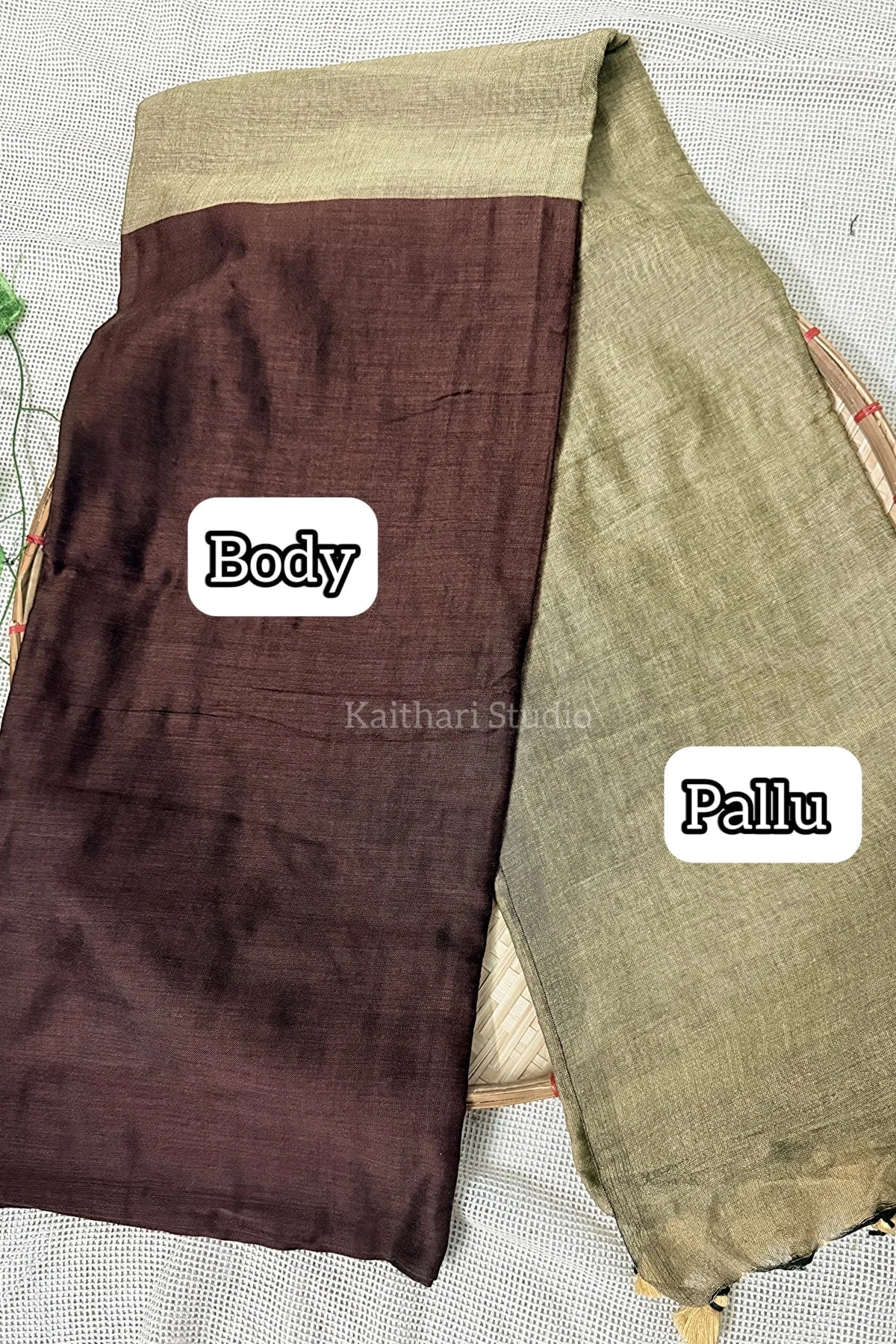 Soft cotton Plain Saree - Brown with Sandal - KS060