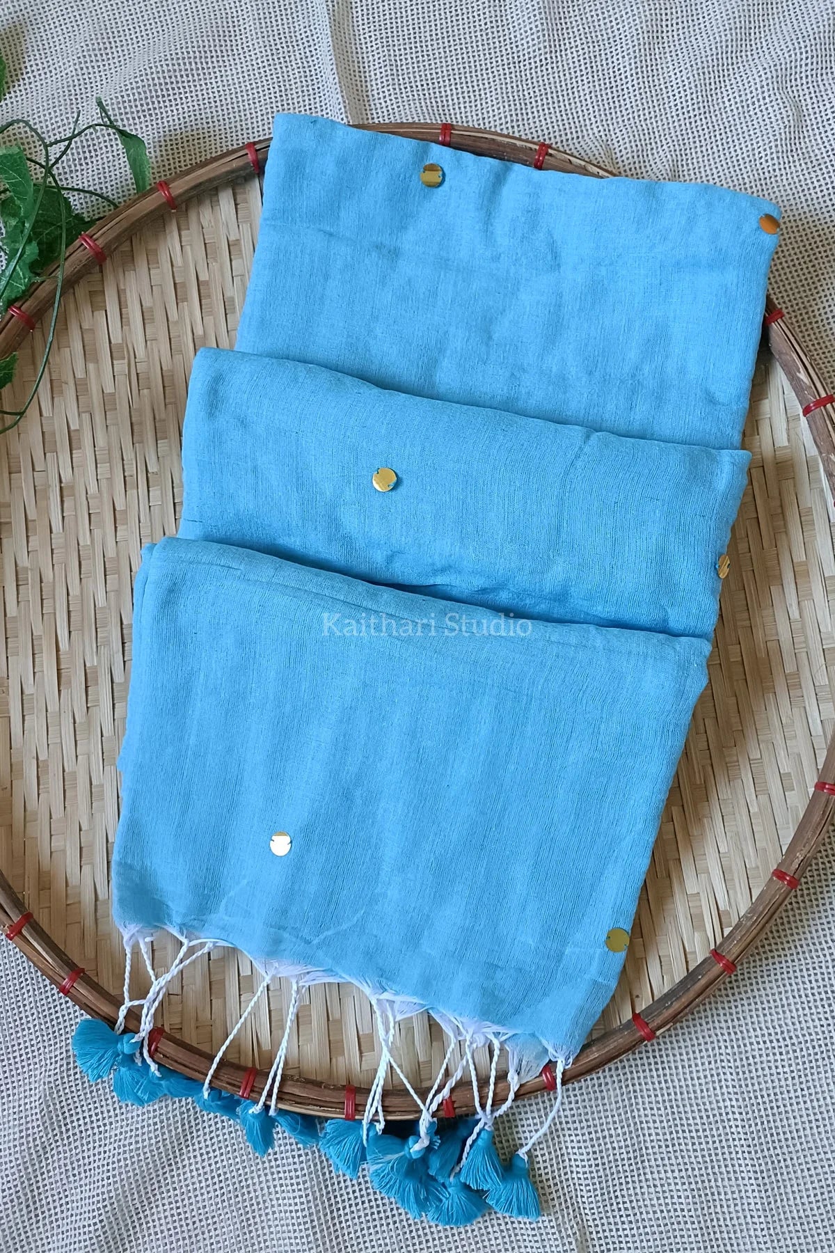 Soft Cotton Sarees with Sequins - Sky Blue - KS040