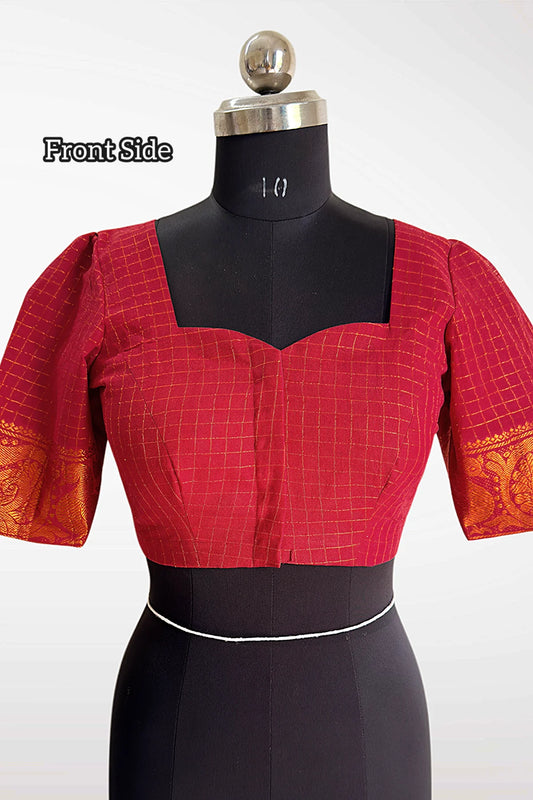 Sungudi Cotton Readymade Blouse – Red - KS153