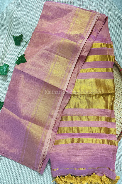 Linen Zari Tissue Saree - Baby Pink - KS054