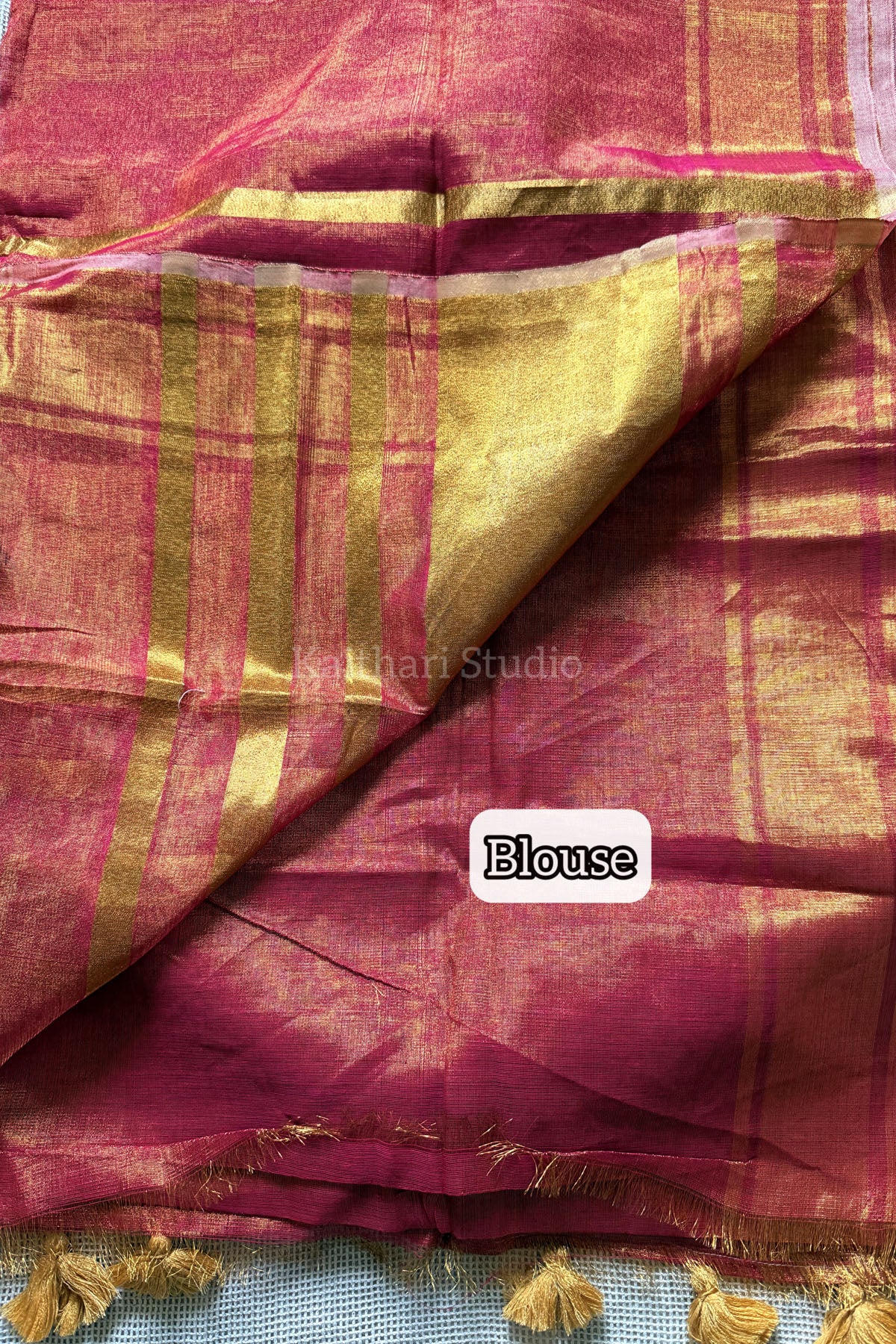 Linen Zari Tissue Saree - Rani Pink - KS055