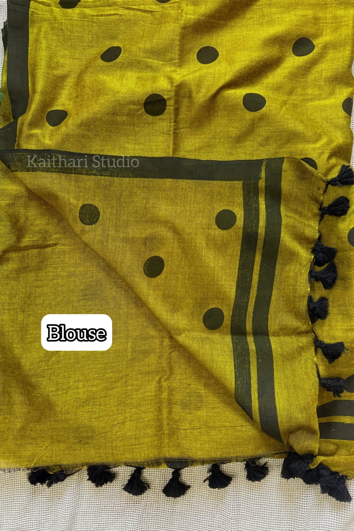 Polka dots saree - Mehendi green - KS071