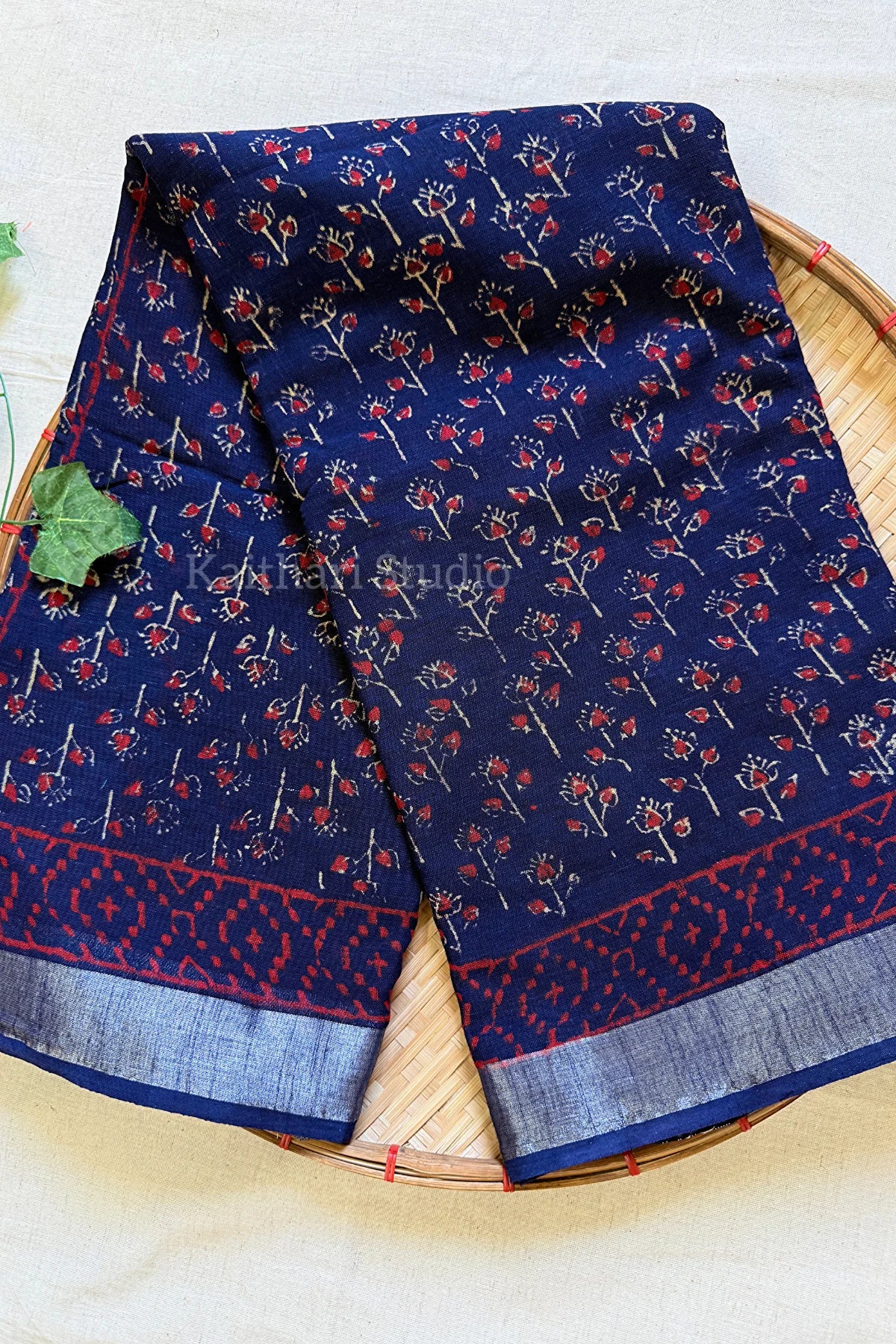 Handblock Printed Linen Cotton - Deep Blue KS119