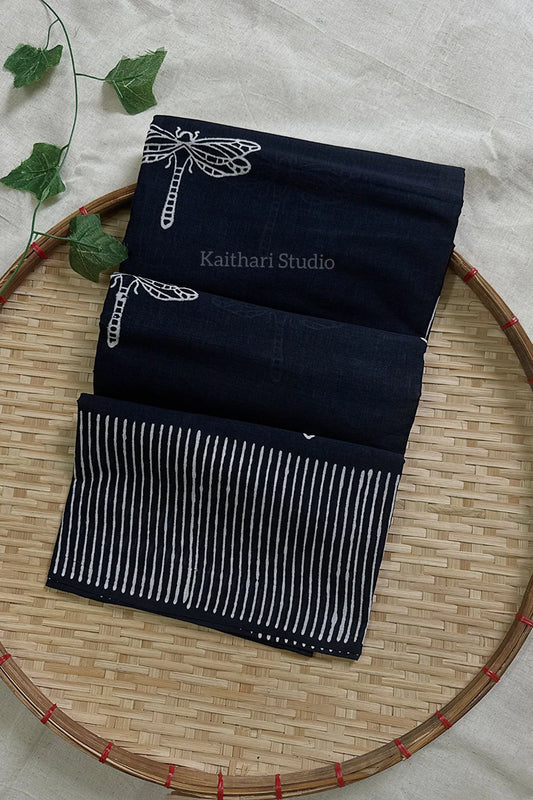 Handblock Printed Mul Mul Cotton – Black – KS090