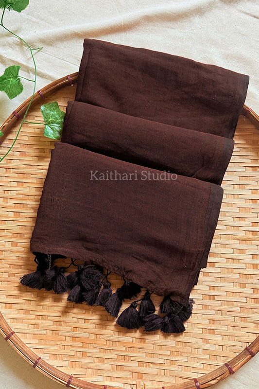 Brown Plain Mul Cotton Saree KS125