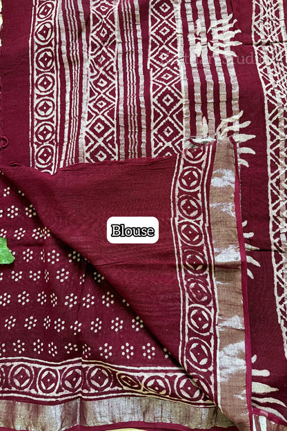 Handblock Printed Linen Cotton - Maroon KS120