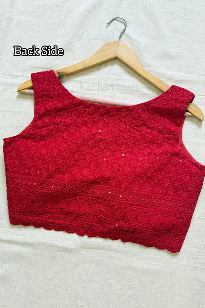 Self Color Embroidery Blouse - Red KS135