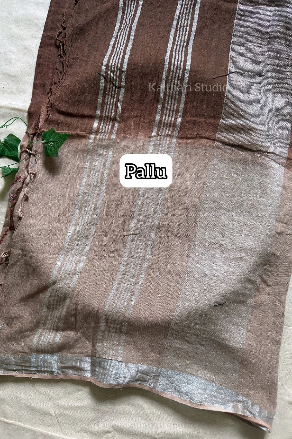 Hand Embroidered Linen Cotton Saree- Chocolate- KS084