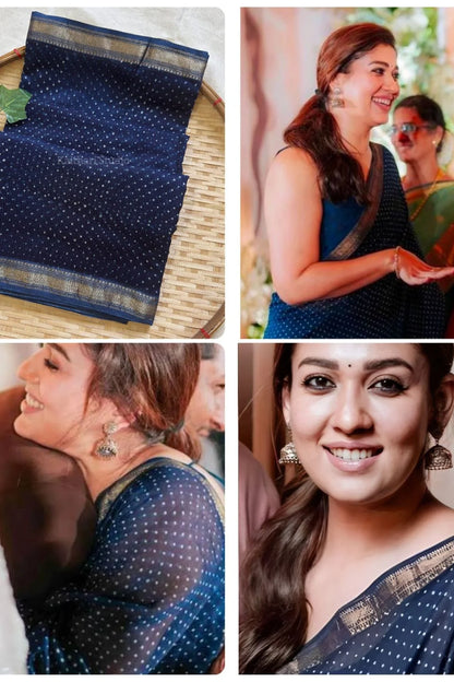 Nayanthra mam - Blue dots Maheswari silk Saree - KS096