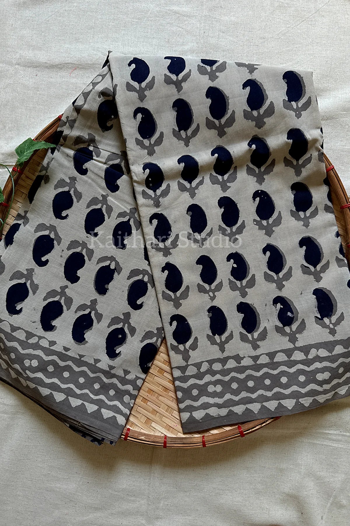 Handblock Printed Mul Mul Cotton - Light Ash - KS113