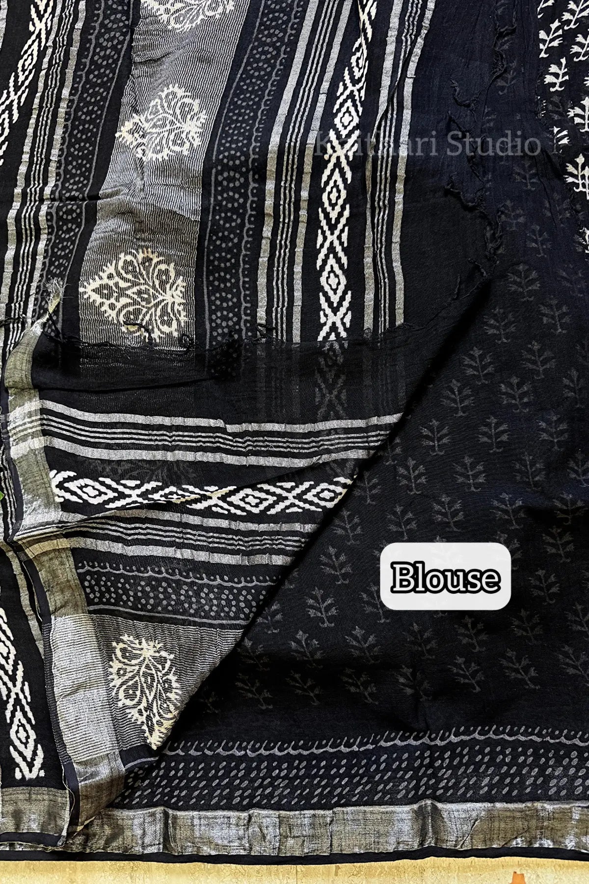 Handblock Printed Linen Cotton - Black - KS116