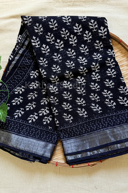 Handblock Printed Linen Cotton - Black - KS116