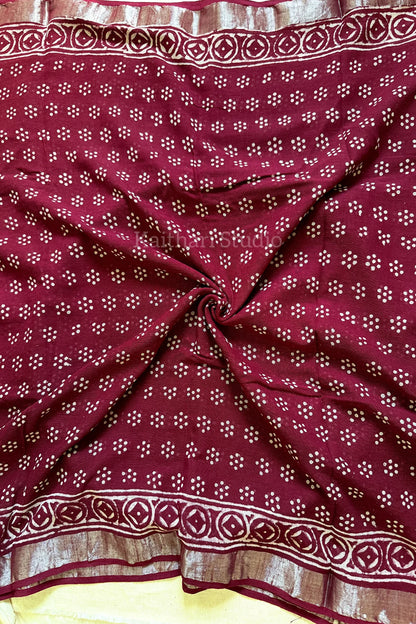 Handblock Printed Linen Cotton - Maroon KS120