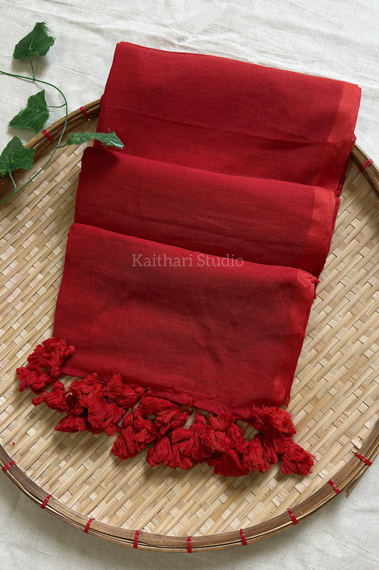Rust Orange Plain Mul Cotton Saree KS123