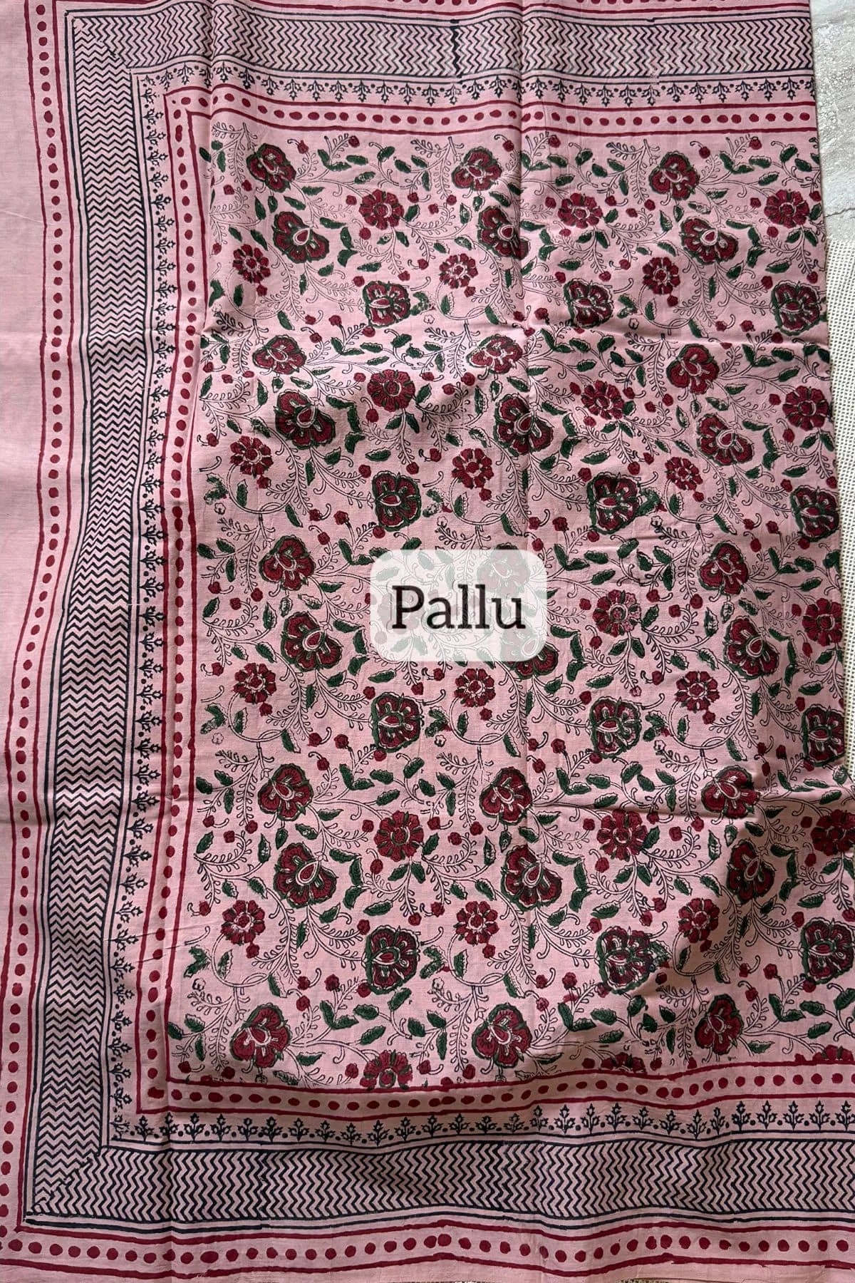 Handblock Printed Mul Mul Cotton - Peach - KS002