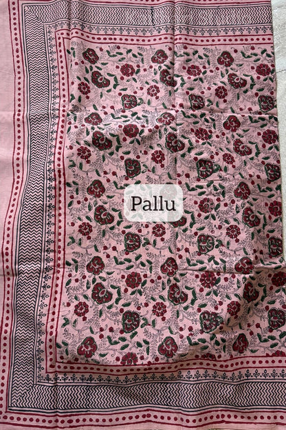 Handblock Printed Mul Mul Cotton - Peach - KS002