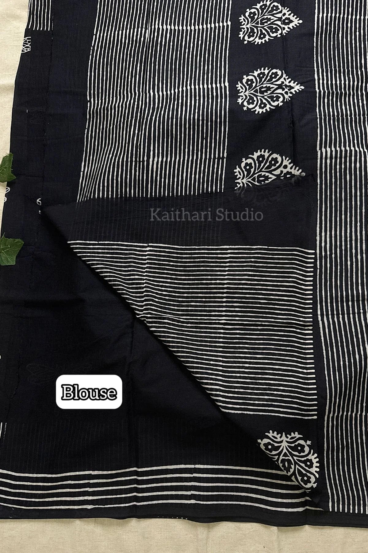 Handblock Printed Mul Mul Cotton – Black – KS090