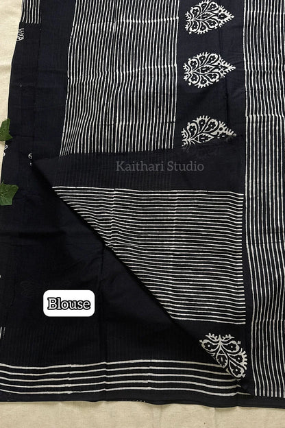 Handblock Printed Mul Mul Cotton – Black – KS090