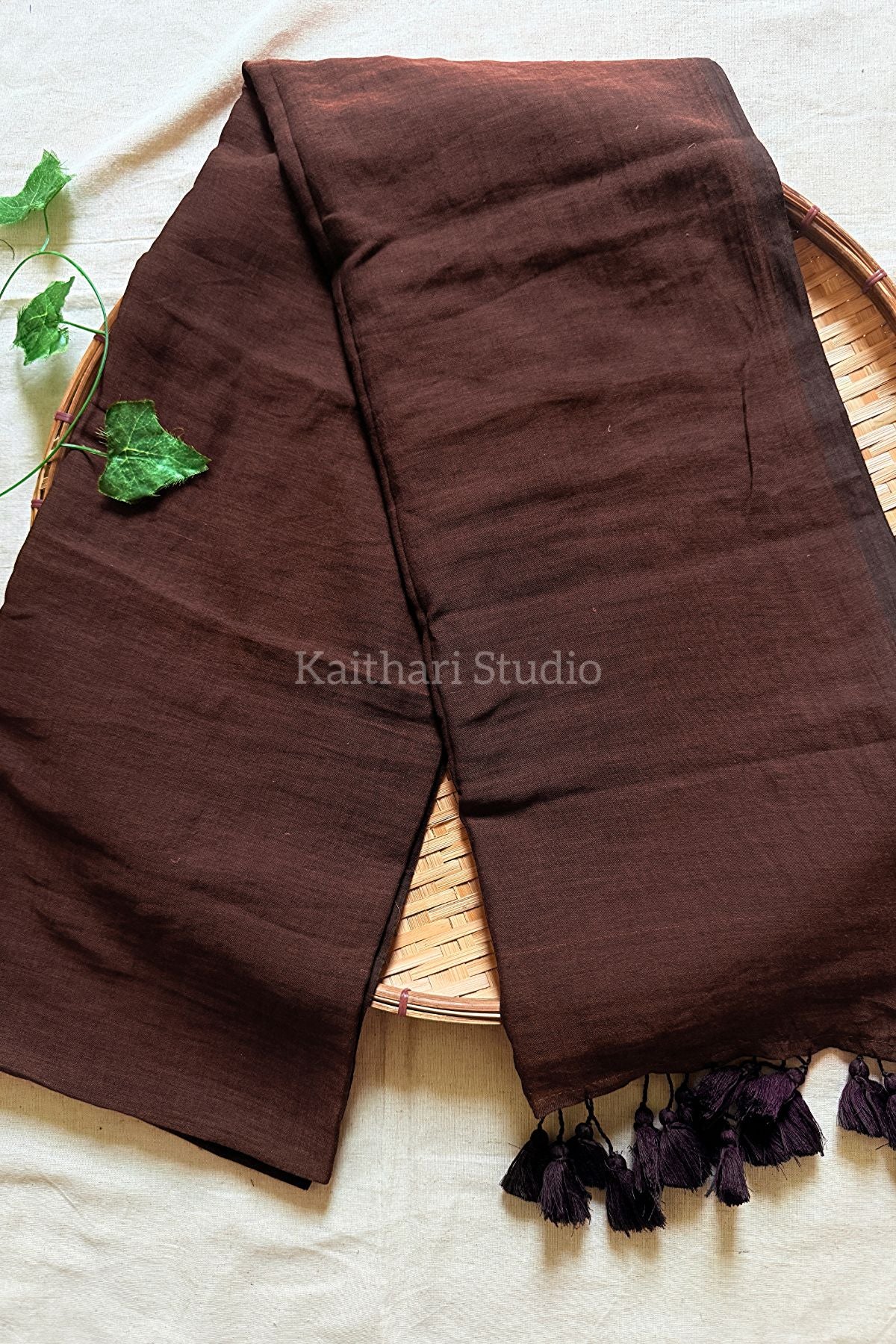 Brown Plain Mul Cotton Saree KS125