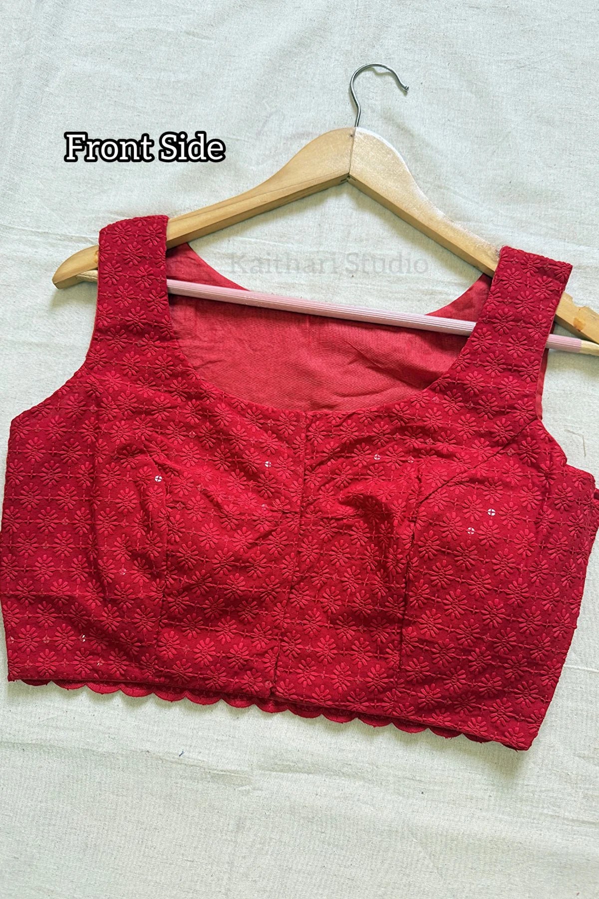 Self Color Embroidery Blouse - Red KS135