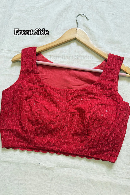 Self Color Embroidery Blouse - Red KS135