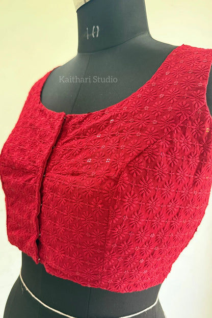 Self Color Embroidery Blouse - Red KS135
