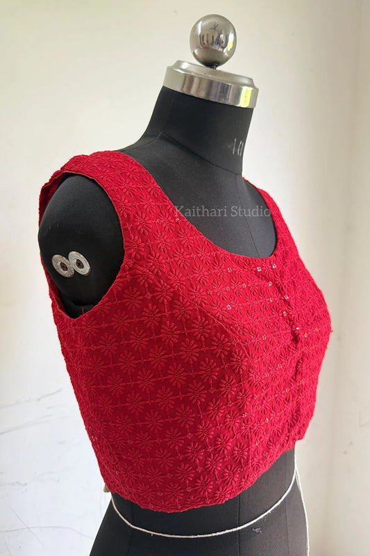 Self Color Embroidery Blouse - Red KS135