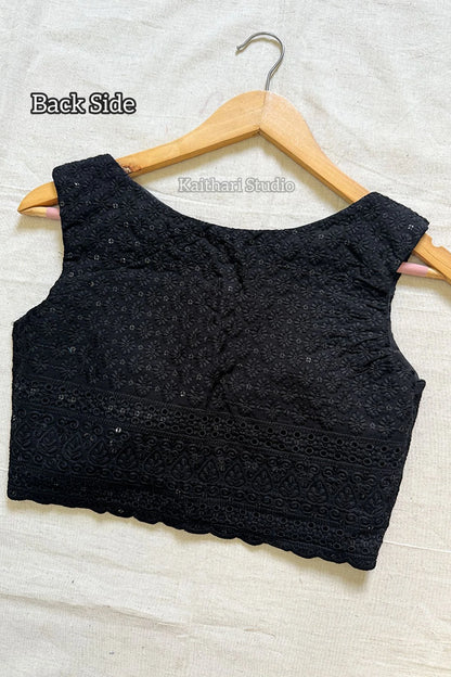 Self Color Embroidery Blouse- Black KS136