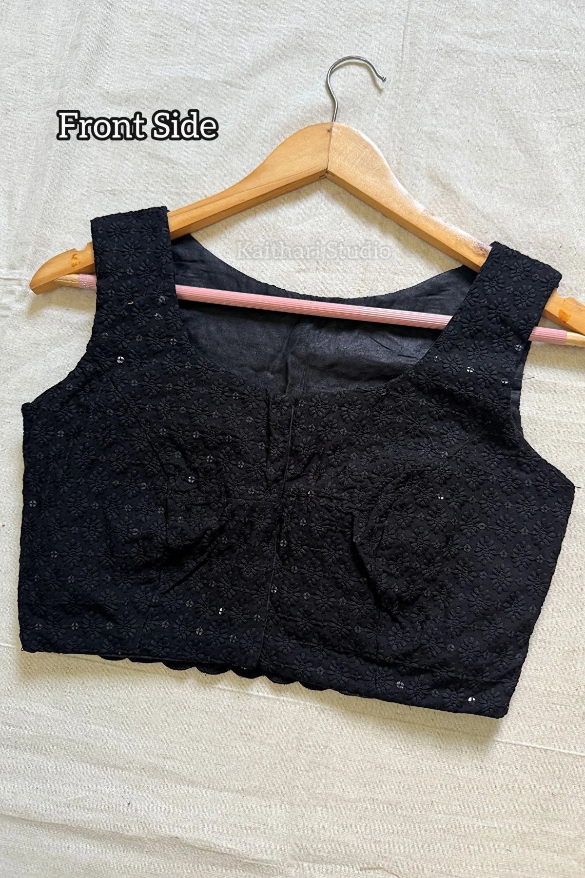 Self Color Embroidery Blouse- Black KS136