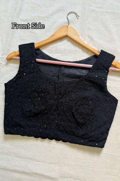 Self Color Embroidery Blouse- Black KS136