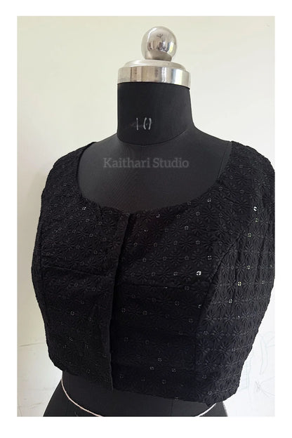 Self Color Embroidery Blouse- Black KS136