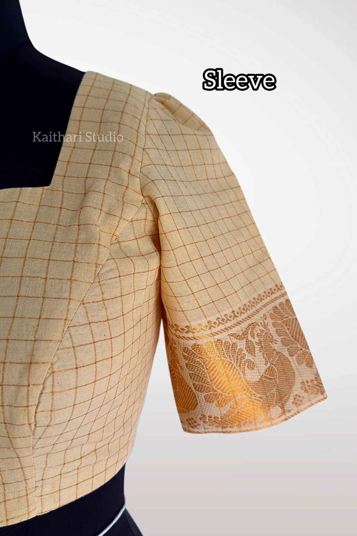 Sungudi Cotton Readymade Blouse – Sandal /Off White - KS147