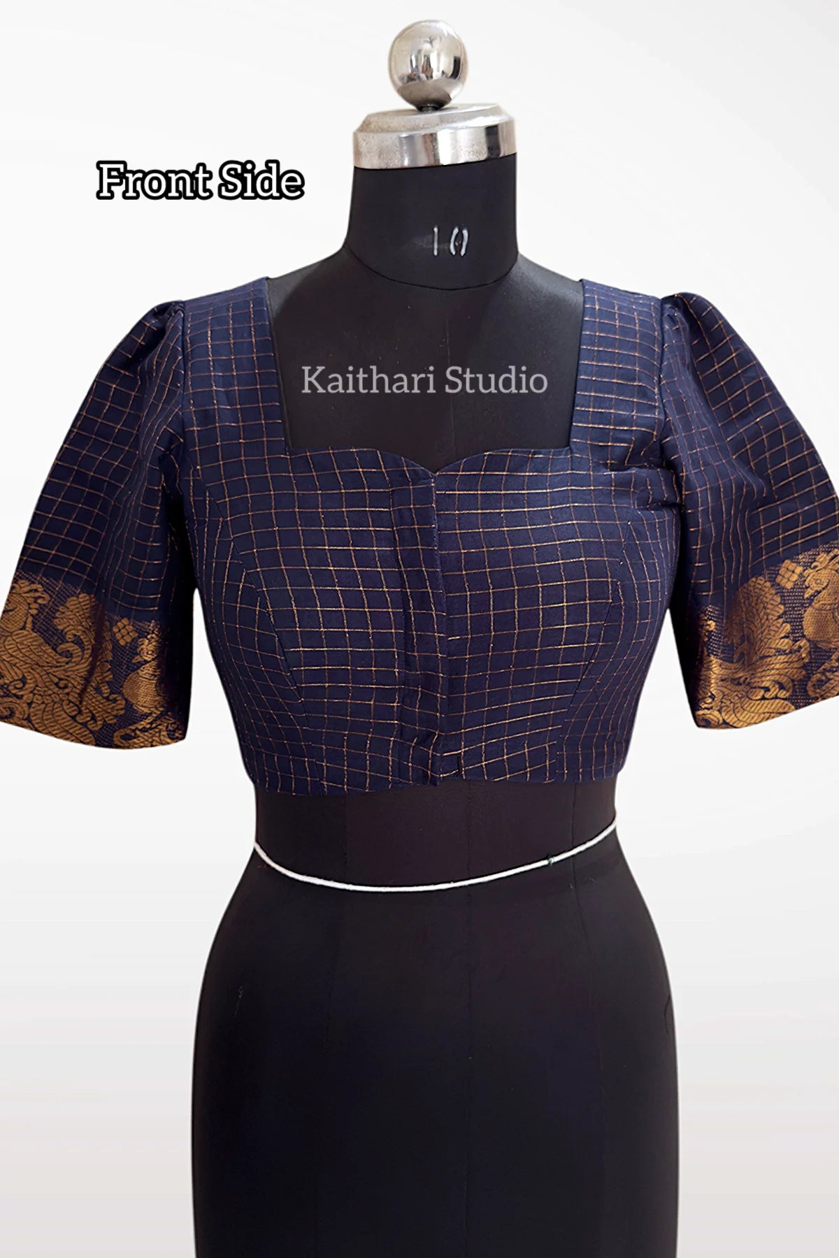 Sungudi Cotton Readymade Blouse – Navy Blue - KS149