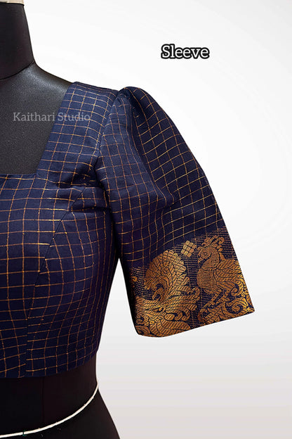 Sungudi Cotton Readymade Blouse – Navy Blue - KS149